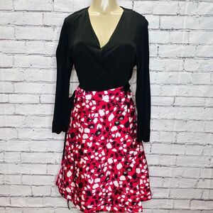 Diane Von Furstenberg Womens Black Red White Animal Print Wrap Dress Size 14
